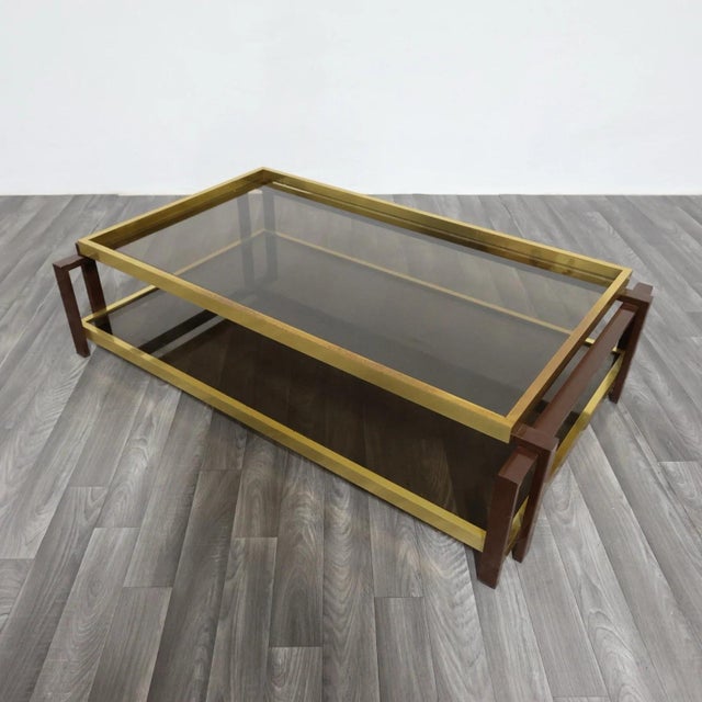 Hollywood Regency Geometric Brass and Glass Coffee Table, 1970s For Sale - Image 9 of 15