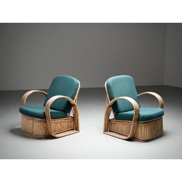 Vintage Italian Rattan Lounge Chairs in Green Wool by Franco Albini, 1975, Set of 2 For Sale - Image 3 of 13