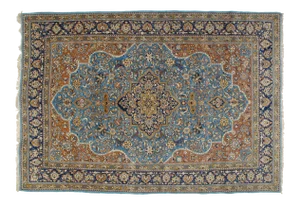 1960's Vintage Blue Qum Rug- 8′6″ × 12′3″