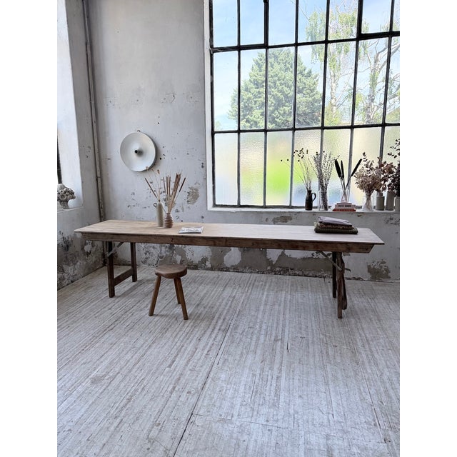 Brown Pine Farmhouse Folding Table, 1950s For Sale - Image 8 of 18
