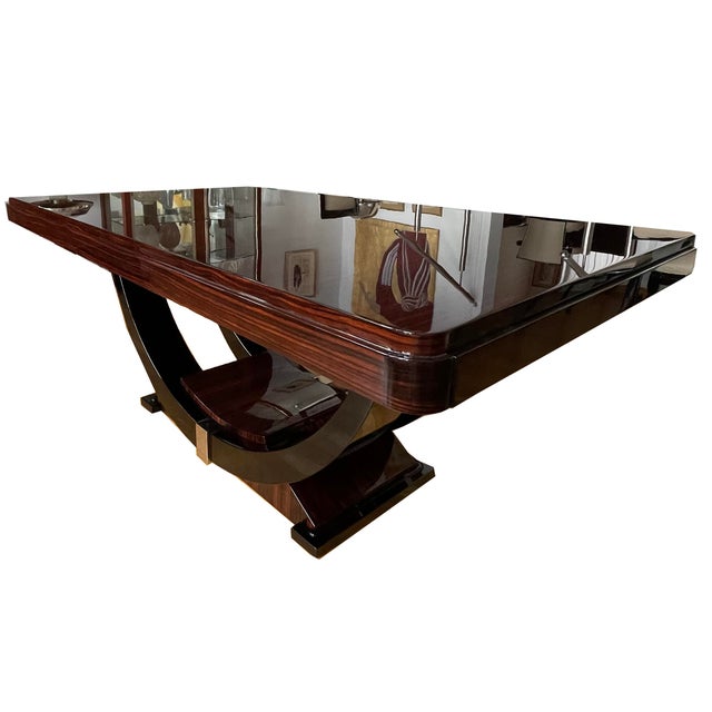 Art Deco Dining Table in Makassar Ebony and Black Lacquer with Gondola Base, 1930 For Sale - Image 6 of 18