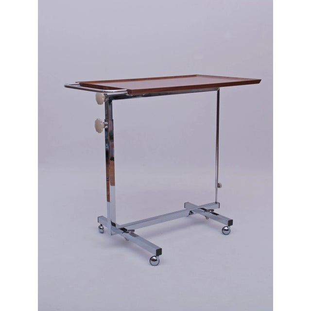 Variett Side Table with Wheels, Chrome and Wood Look from Bremshey, 1960s For Sale - Image 10 of 10
