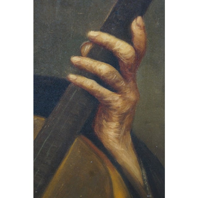 20thC Italian Oil Painting "Street Singer" R. Figarios Boy Guitarist Gilt Framed For Sale - Image 9 of 13