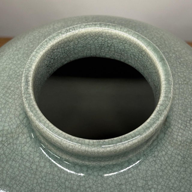 Green Celadon Green Vase with Rounded Body and Crackle Detail For Sale - Image 8 of 8