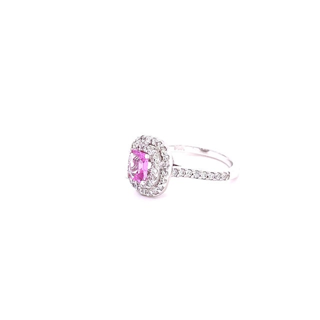 Gia Certified 1.28 Natural Pink Sapphire Diamond White Gold Engagement Ring, Size 6 For Sale - Image 4 of 10