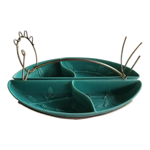 Mid 20th Century Aqua Bamboo Patterned Chicken Dish With Carrier by Jae of California