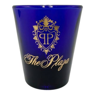 Vintage Contemporary The Plaza Hotel Nyc Cobalt Blue Shot Glass For Sale