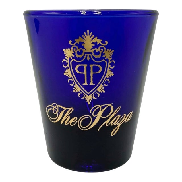 Vintage Contemporary The Plaza Hotel Nyc Cobalt Blue Shot Glass For Sale