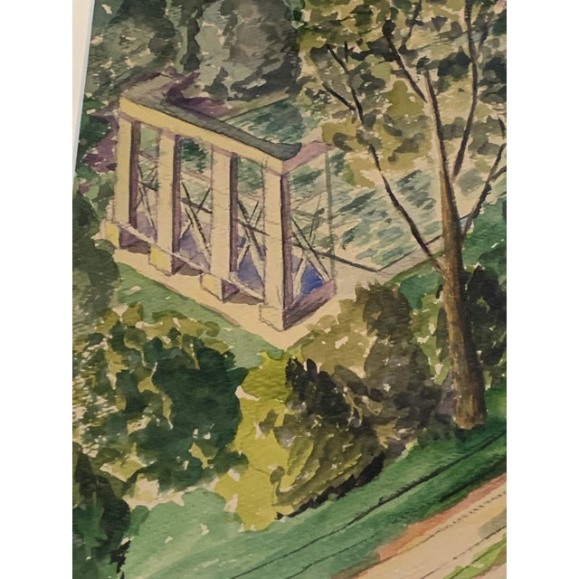 1950 Mid-Century Modernist Rural Landscape Watercolor, Signed & Framed For Sale - Image 6 of 11