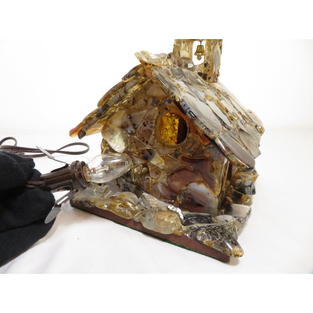 Handmade Sliced Agate ~ Stone Church Art Sculpture ~ Lamp & Music Box ~ Vintage Wedding Chapel Diorama For Sale - Image 14 of 18