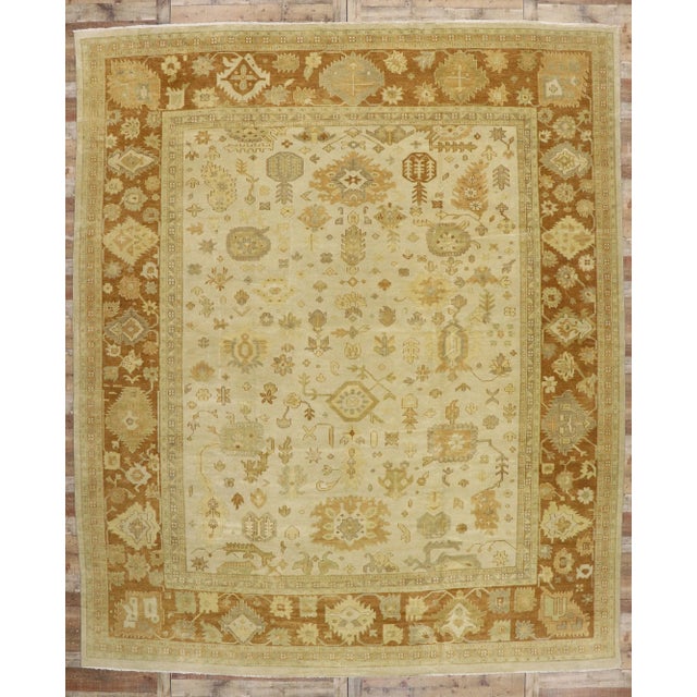 Tan Rustic Earth-Tone Oushak Rug - 12'03 X 14'09 For Sale - Image 8 of 9