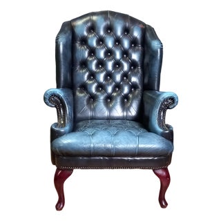 Chesterfield Barrelback Blue Club Chair, 1970s For Sale