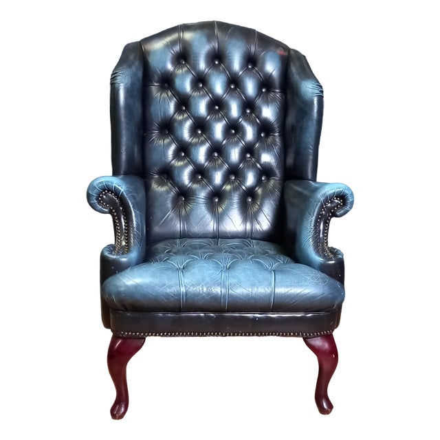 Chesterfield Barrelback Blue Club Chair, 1970s For Sale