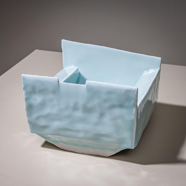 Blue Ice-Blue Bowl "Kayho No. 13" (Jap. 華俑 Luxuriant Pottery Palace) by Ceramic Artist Masamichi Yoshikawa, 21st Century For Sale - Image 8 of 12
