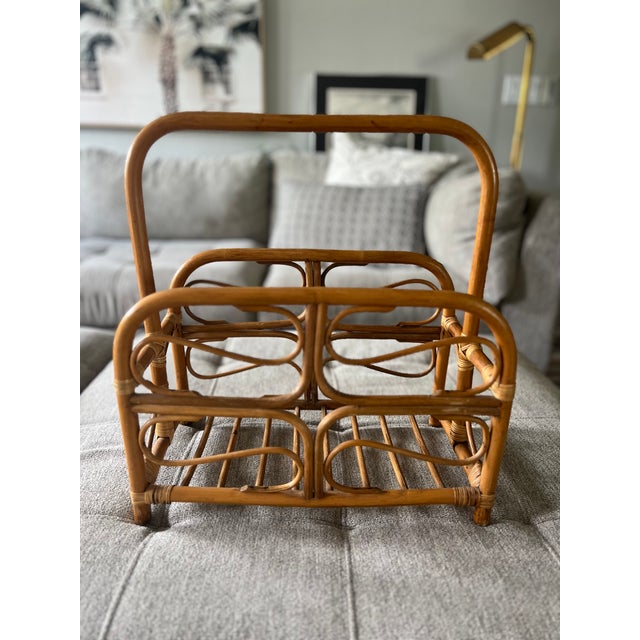 Vintage Rattan Bentwood Magazine Rack Natural Finish