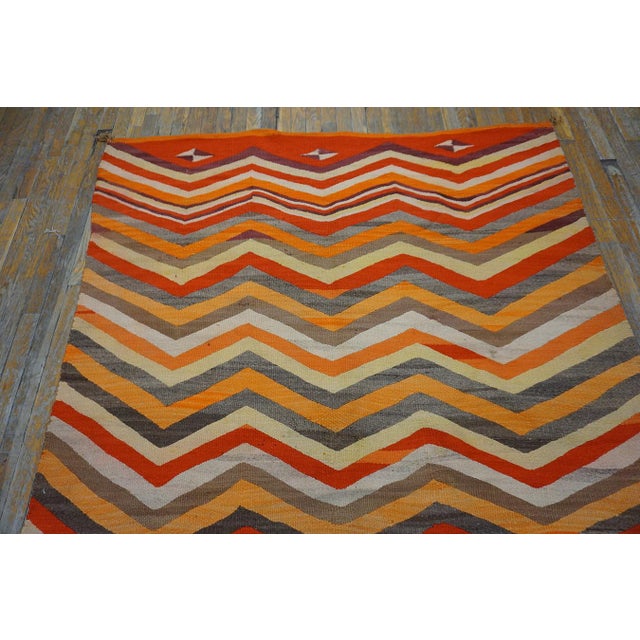 1880s Multicolor Chevron Antique American Navajo Rug 5'5" X 7'2" Flatweave Wool Carpet For Sale - Image 13 of 18