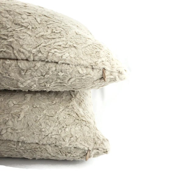 Solid Gray Faux Fur Pillow Cover For Sale - Image 4 of 7