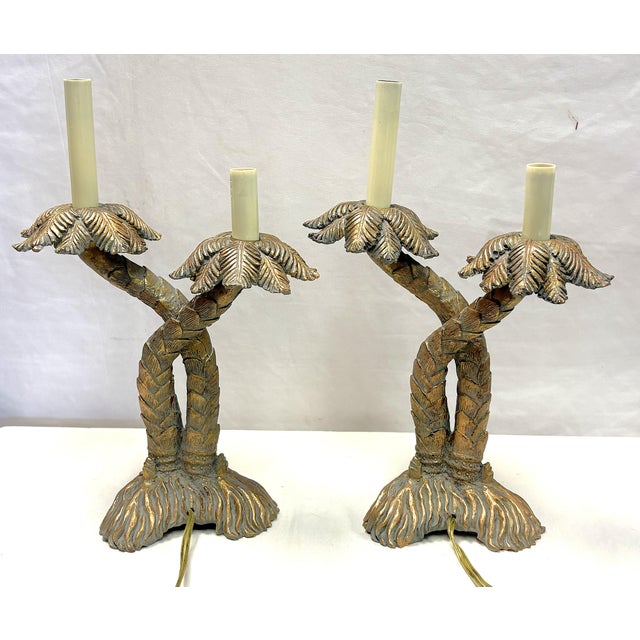 Vintage Coastal Double Crossed Palm Tree Table Lamps- A Pair For Sale - Image 12 of 18