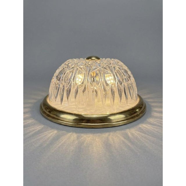 1960s Mid-Century Modern Glass and Brass Flush Mount Light, 1960s For Sale - Image 5 of 5