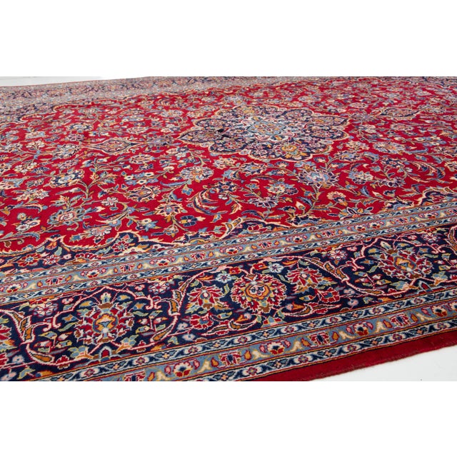 Persian 8 X 12 Vintage Red Kashan Handknotted Persian Wool Rug With Rosette Motif For Sale - Image 3 of 10