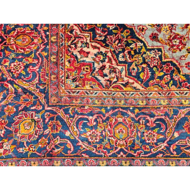 Early 20th Century Persian Kashan Rug, Hand-Knotted Wool, Floral Pattern, Turquoise & Red,6x9 For Sale - Image 18 of 18