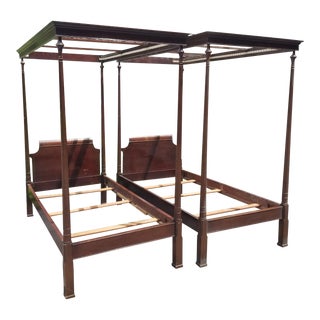 Antique Twin Size Four Poster Canopy Beds - a Pair For Sale