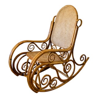 Vintage Bamboo Cane Rocking Chair For Sale