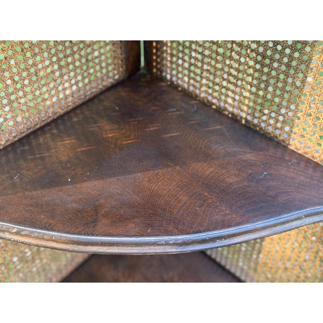Brown Late 20th Century Oak & Cane Folding Corner Shelf Screen, British Colonial–Style Arched Étagère Divider For Sale - Image 8 of 13