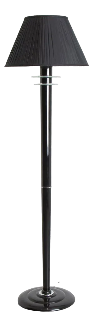 French Art Deco Black Lacquer Floor Lamp with New Silk Lampshade, 1930