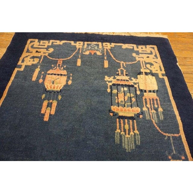 Textile Small Antique Early 20th Century Blue Vase Floral Chinese Art Deco Carpet Rug For Sale - Image 7 of 9