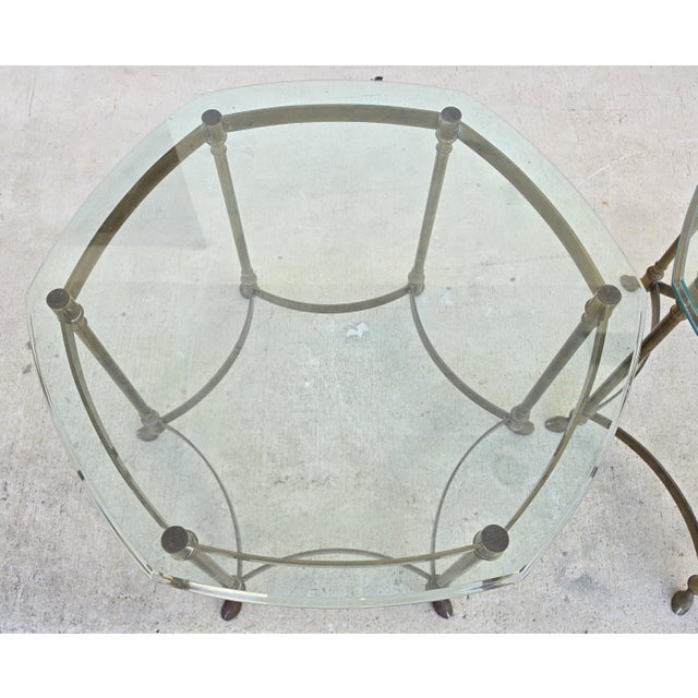 Vintage Labarge Side Tables Brass Glass Hoof Footed Octagonal Pair For Sale - Image 13 of 17