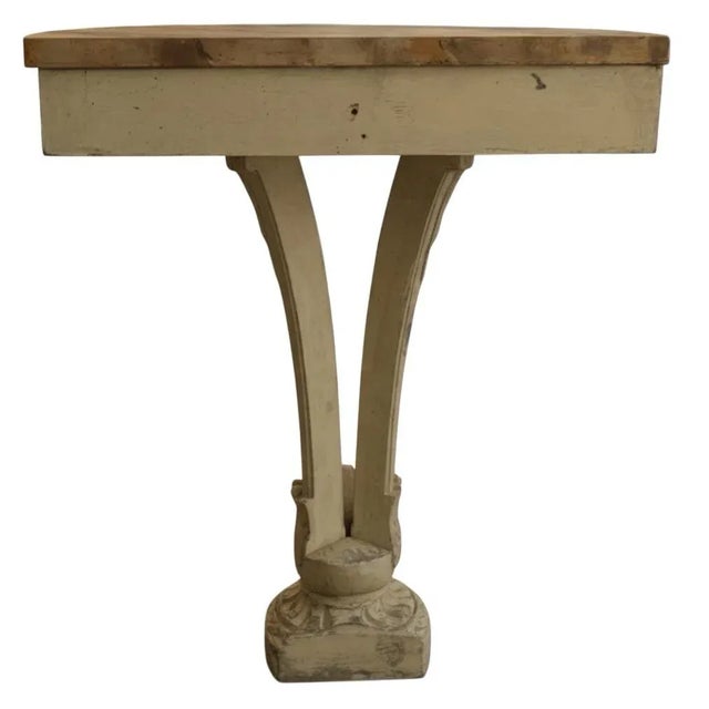 Pair of Neoclassical-Style Demi-Lune Console Tables With Faux Marble Tops For Sale - Image 4 of 5