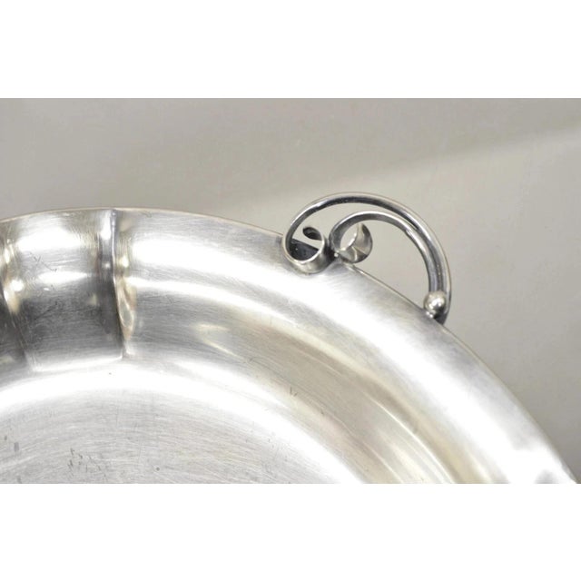 Art Nouveau Vintage Denmark Art Nouveau Round Silver Plated Dish With Scrolling Handles For Sale - Image 3 of 9