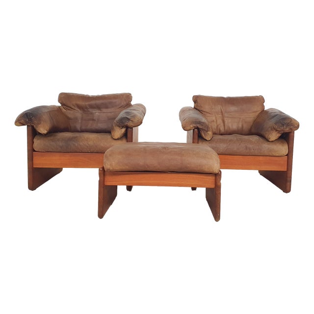 Vintage Danish Lounge Chairs and Ottoman by Mikael Laursen for A/S Mikael Laursen, 1970s, Set of 3 For Sale