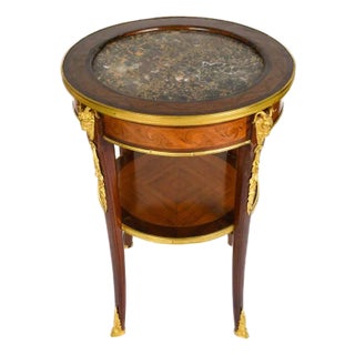 French Satinwood & Gilt Bronze Marble-Top Round Side Table, Early 20th Century For Sale