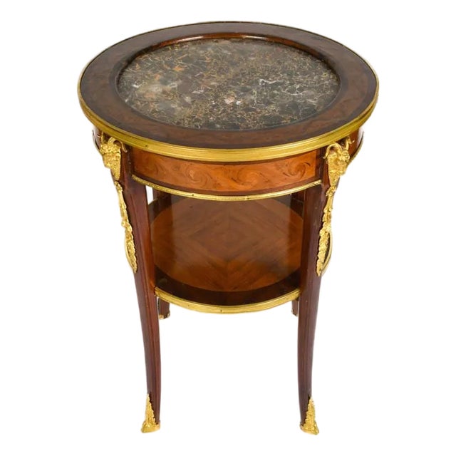 French Satinwood & Gilt Bronze Marble-Top Round Side Table, Early 20th Century For Sale