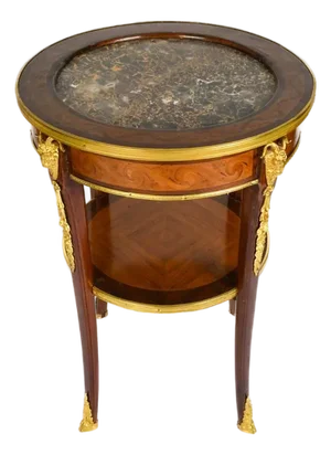 French Satinwood & Gilt Bronze Marble-Top Round Side Table, Early 20th Century