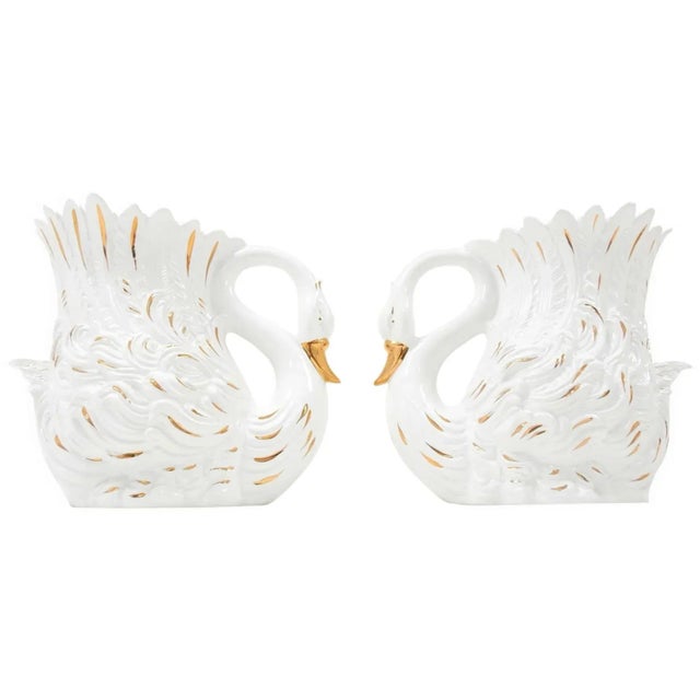 White Vintage Venetian Life Size Swan Vessels by Bassano, Italy - A Pair For Sale - Image 8 of 10
