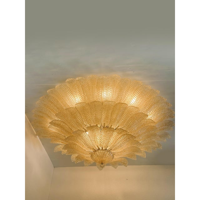 Monumental Venetian Amber ” Leaves Graniglia” Murano Glass Flush Mount All leaves are made in a traditional slab Murano...