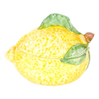 Italian Majolica Lemon-Form Covered Table Ornament, Late 20th Century For Sale