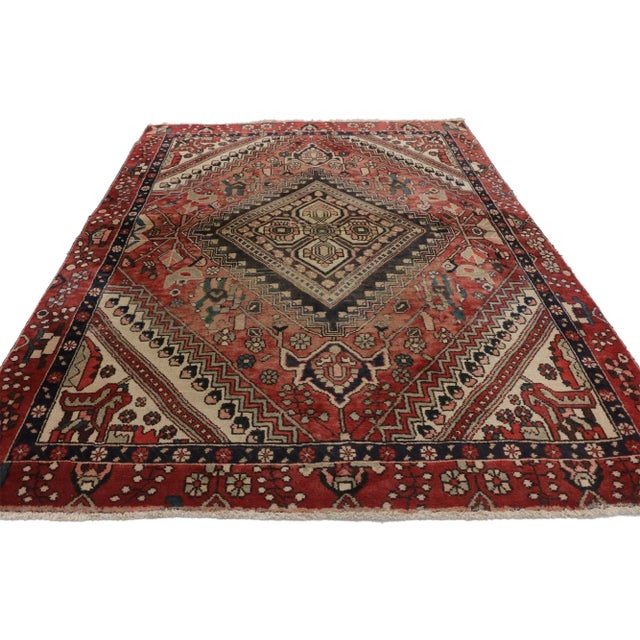 Rustic Vintage Persian Shiraz Rug - 04'09 X 06'02 For Sale - Image 3 of 7