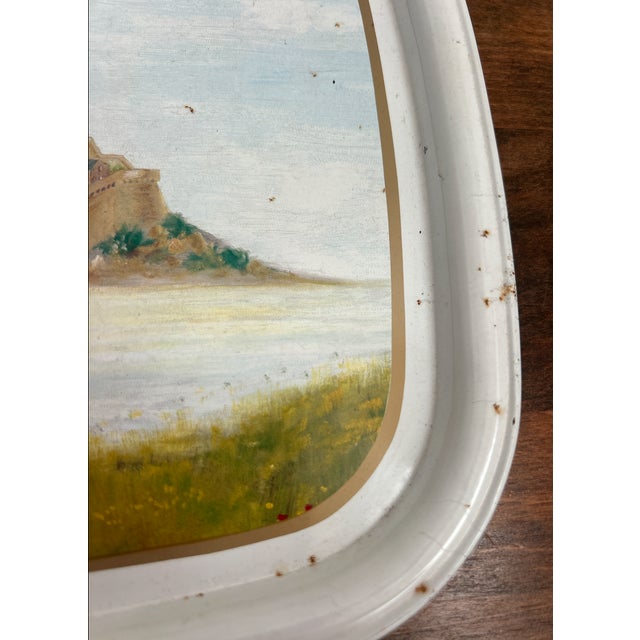 White 1980s Collectible Metal Serving Tray / French Advertising Tin La Biscuiterie De La Baie Du Mont Saint Michel For Sale - Image 8 of 16