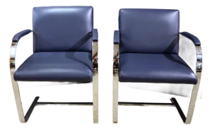 C. 1970s Pair of Mies Van Der Rohe Flat Bar Brno Arm Chairs