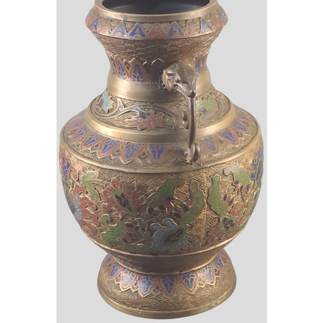 Vintage 1940s Japanese Cloisonné Champlevé Bronze Vase, Marked For Sale - Image 6 of 12
