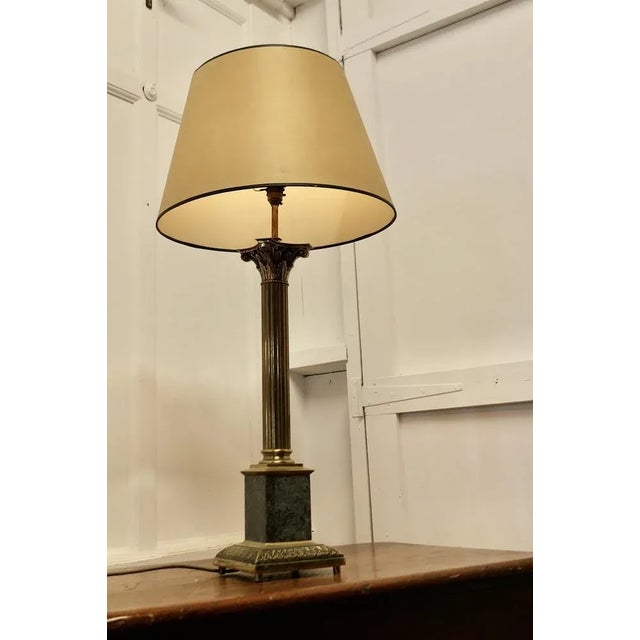 Tall Heavy Granite and Brass Corinthian Column Table Lamp, 1920s For Sale - Image 6 of 8