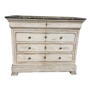 French. Louis Philippe Gray Marble Top Painted Commode - 19th C For Sale
