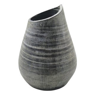Vase with Organic Shape and Anthracite Textured Finish, Italy, 1970s For Sale