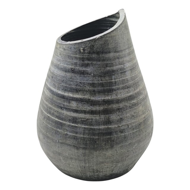 Vase with Organic Shape and Anthracite Textured Finish, Italy, 1970s For Sale