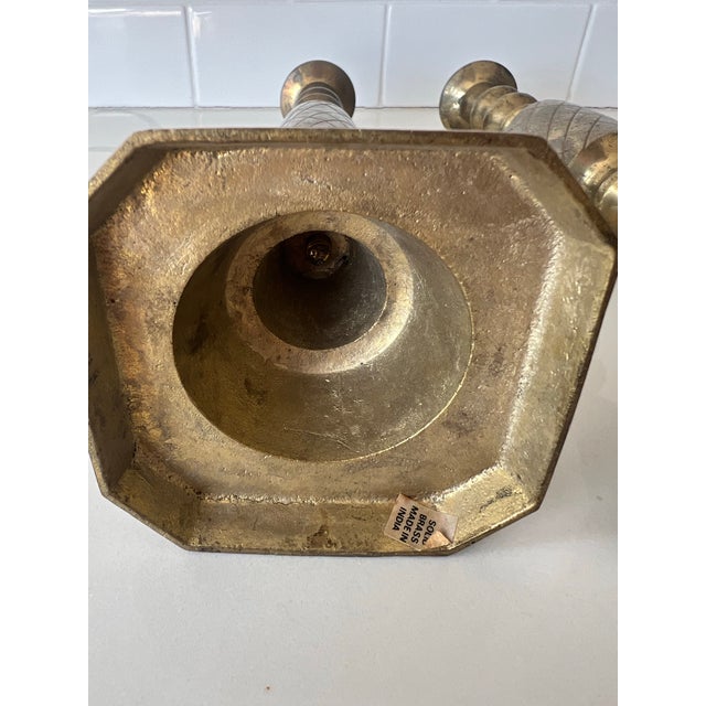 Vintage Brass Candlesticks a Pair For Sale - Image 4 of 9