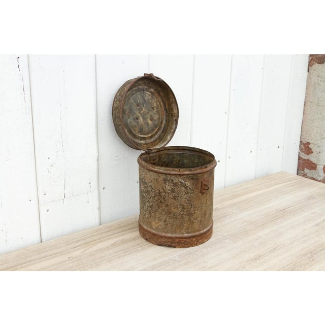 Metal Rusty Gray Metal Drum Container For Sale - Image 7 of 9